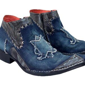 Robert Wayne Morris Mens 7 Dark Gray Distressed Denim Side Zip Square Toe Boots